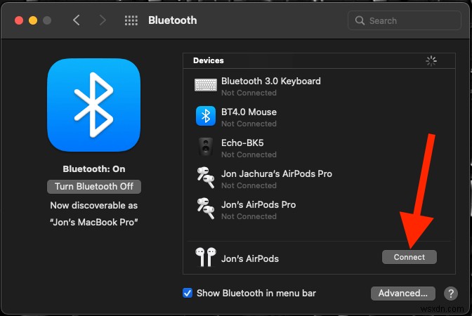 Bluetooth ヘッドフォンを MacBook Pro に接続する方法