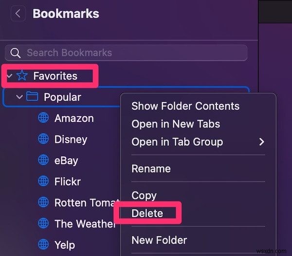 Mac (Safari、Chrome、Firefox) でブックマークを削除する方法
