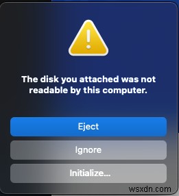 接続したディスクが Mac 上のこのコンピュータで読み取れない問題を解決する