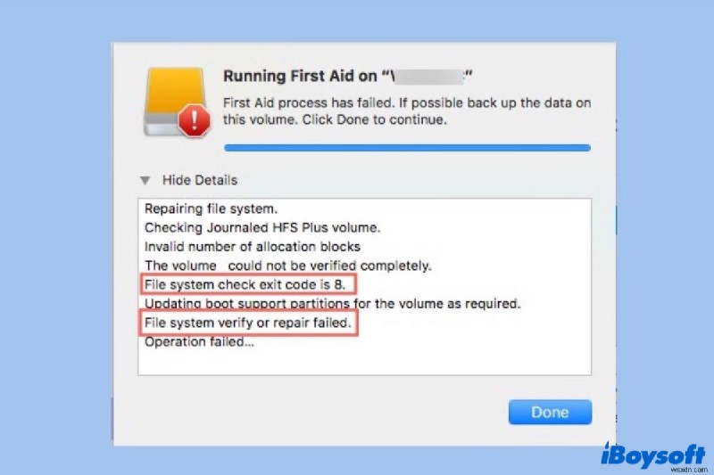 Mac でファイル システム チェックの終了コードが 8 である問題を修正する方法 