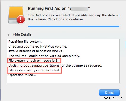 Mac でファイル システム チェックの終了コードが 8 である問題を修正する方法 