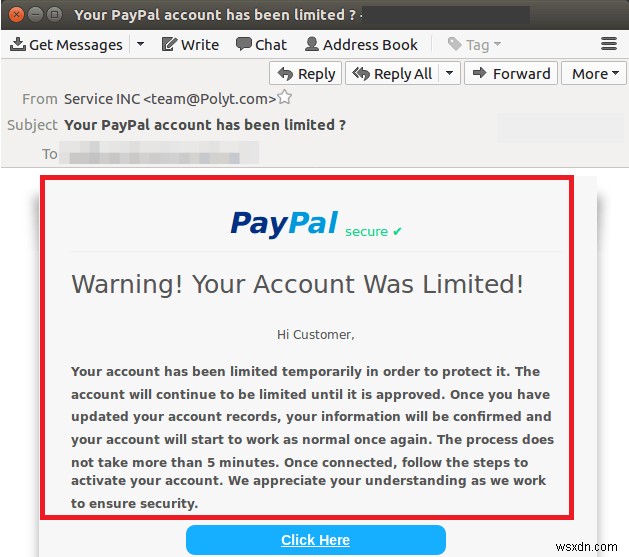 あなたの PayPal アカウントは制限されています:フィッシング メールを避けてください 