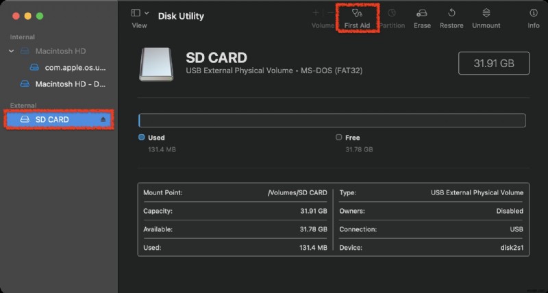 Macで破損したSDカードを修正して再度使用する方法 