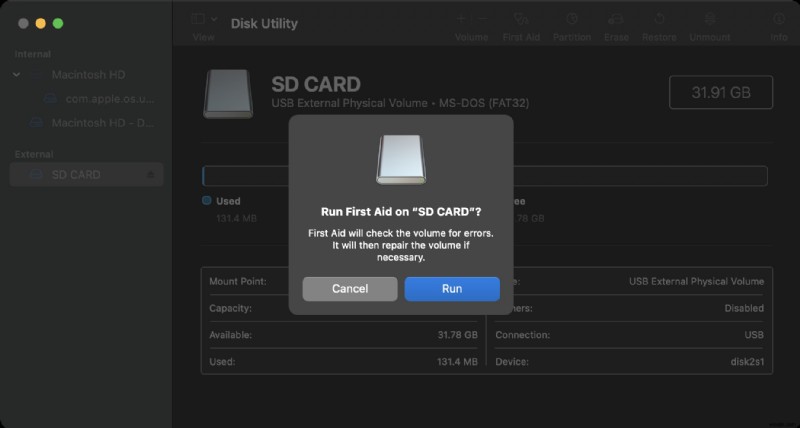 Macで破損したSDカードを修正して再度使用する方法 