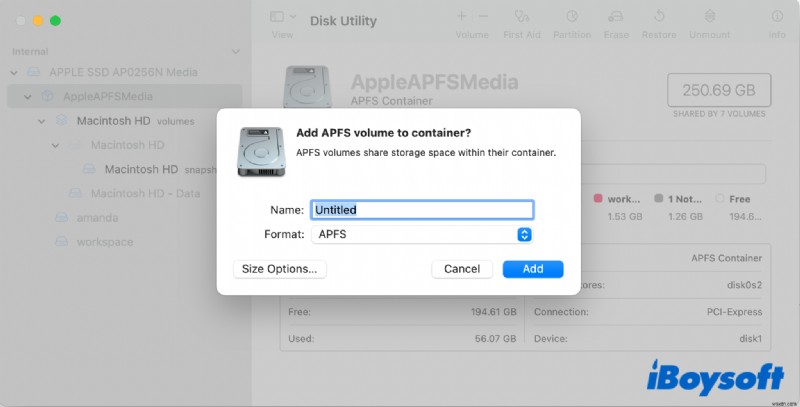 [チュートリアル]Mac で APFS ボリュームをコンテナに追加する方法