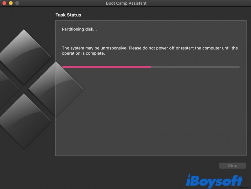 Partitioning Disk で Boot Camp がスタックするのを修正するには?