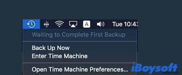 Time Machine が最初のバックアップの完了を待機中のエラー、ここで修正