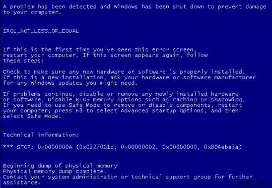 Windows XP の「Stop 0x0000000A」エラーを修正する方法
