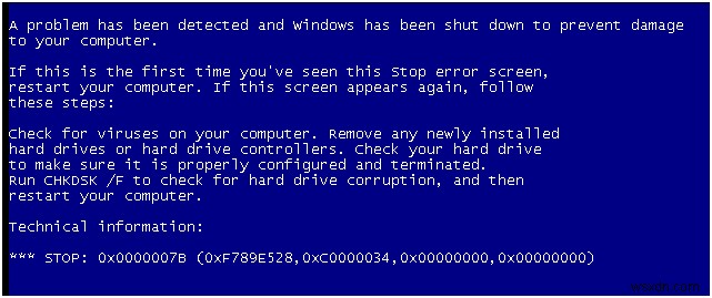 Windows XP の「Stop 0x0000007B」エラーを修正する方法