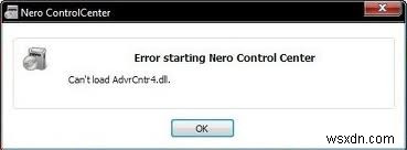 「advrcntr4.dll Is Missing」Nero エラーを修正する方法