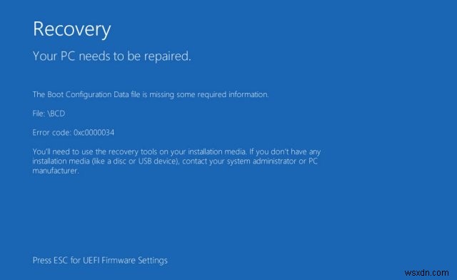 Windows 10 エラー コード 0xc0000034 を修正する方法 