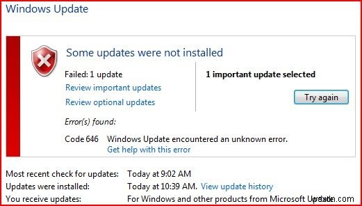 646 Windows Vista Update エラーの修正方法