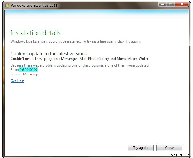 0X80040609 エラーを修復する手順 – Windows Live Essentials