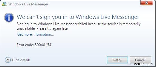 Windows Live Messenger 80040154 エラーの修正方法