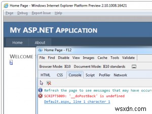 Internet Explorer 10 エラー:JavaScript エラー _doPostBack が定義されていません