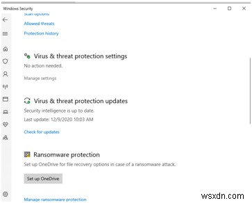 Windows 10 で動作しないウイルスと脅威の防止を修正する