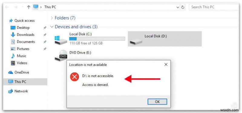 ディスク D:にアクセスできません。 Windows 10 でアクセスが拒否される