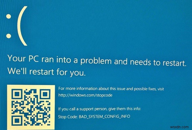 Windows 10 の不正なシステム構成情報エラー