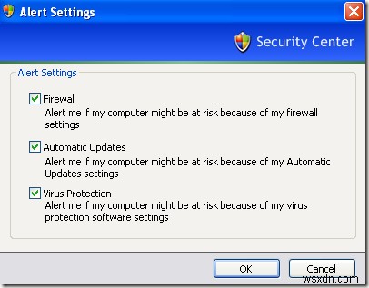 Windows XP で「コンピュータが危険にさらされている可能性があります」を無効にするか削除する