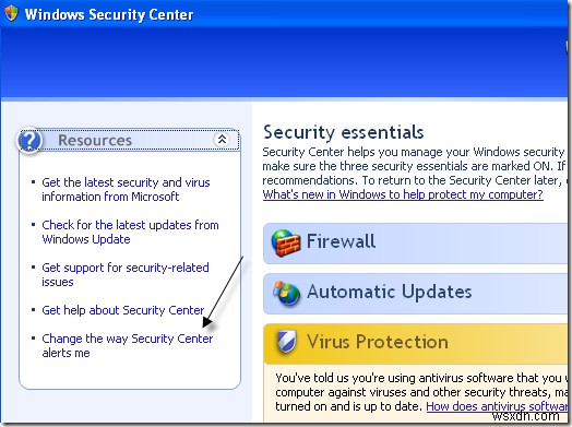 Windows XP で「コンピュータが危険にさらされている可能性があります」を無効にするか削除する