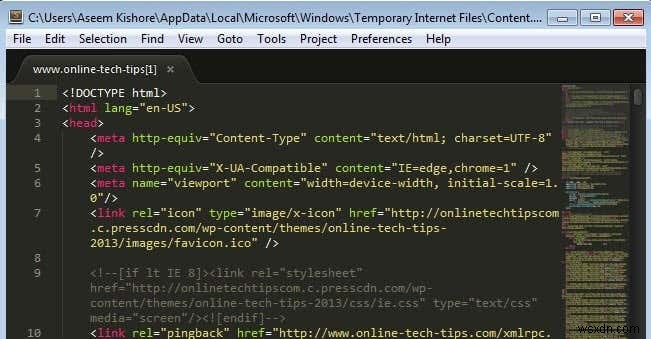 IE 8 から 11 のソース コード エディターの表示を変更する 