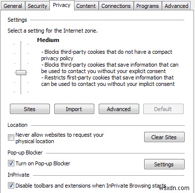 Internet Explorer で Cookie を有効にする方法