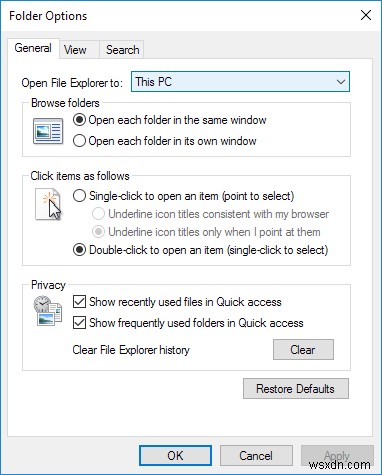 Windows 10 でエクスプローラーを開くときに既定のフォルダーを設定する 