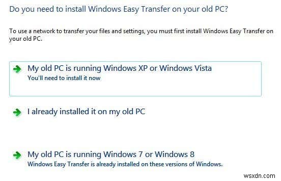 Windows Easy Transfer を使用して Windows XP、Vista、7 または 8 から Windows 10 にファイルを転送する 