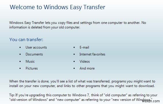 Windows Easy Transfer を使用して Windows XP、Vista、7 または 8 から Windows 10 にファイルを転送する 