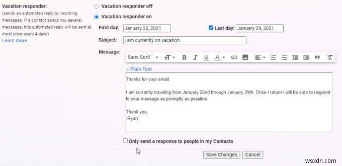 Gmail で不在時の設定方法