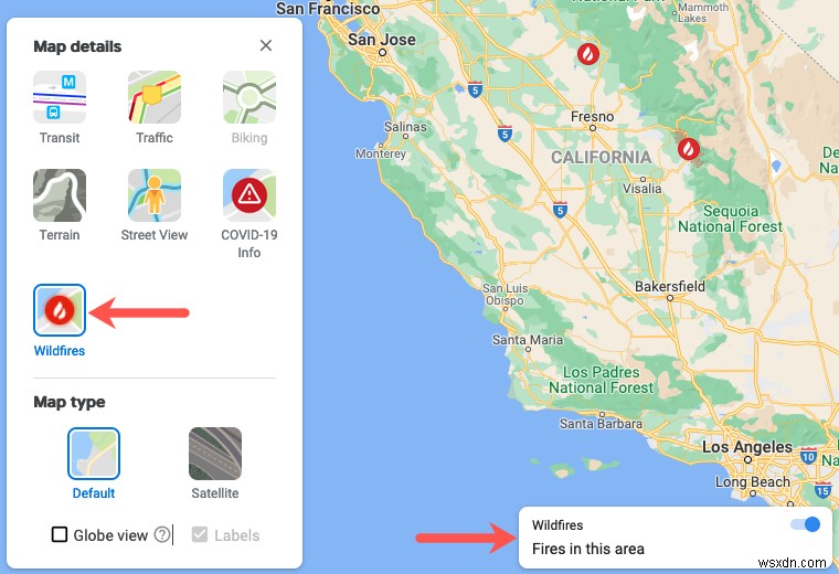 Google Maps Wildfire 追跡の使用方法