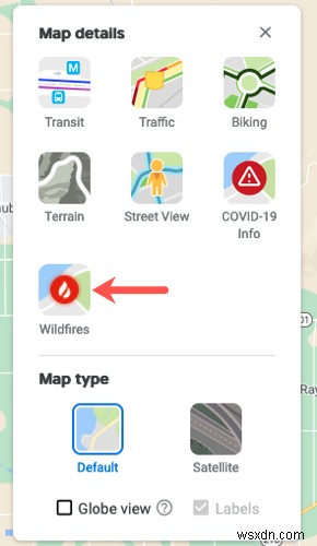 Google Maps Wildfire 追跡の使用方法