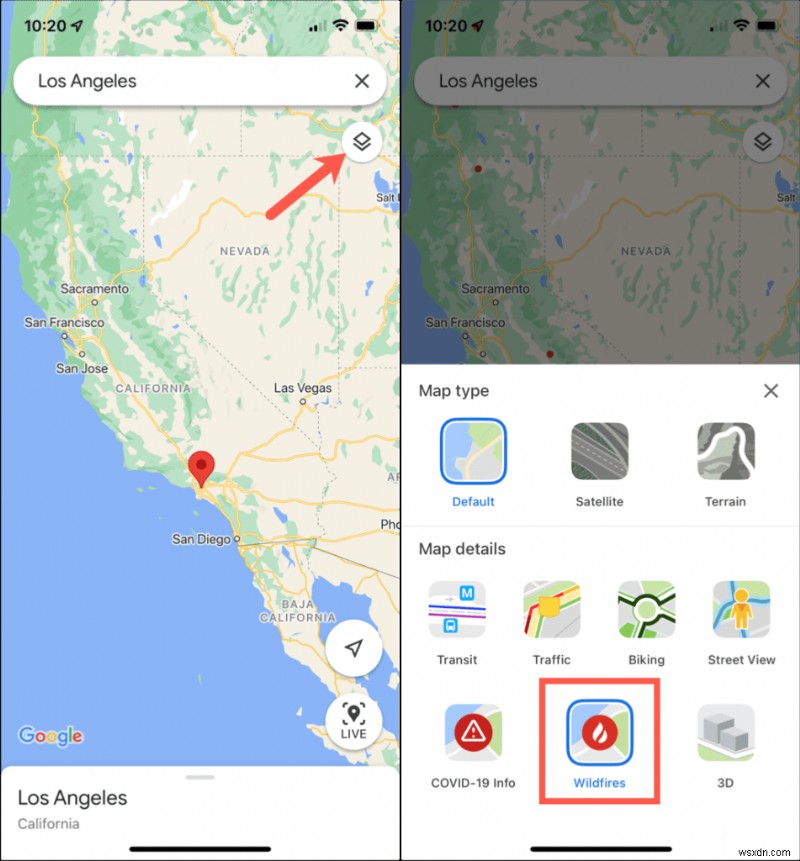 Google Maps Wildfire 追跡の使用方法