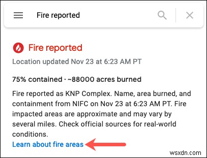 Google Maps Wildfire 追跡の使用方法