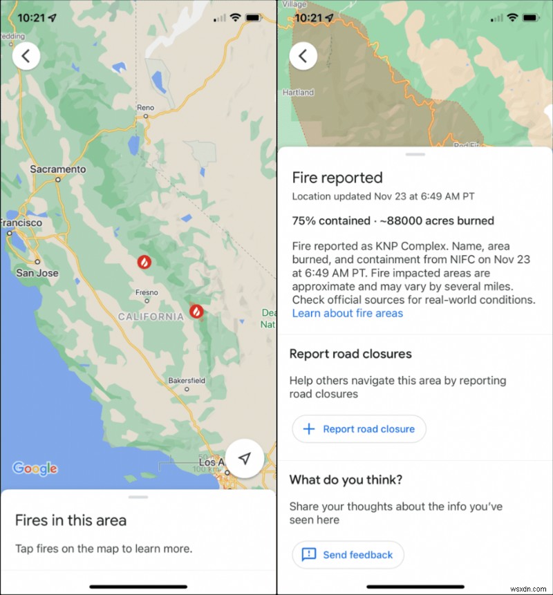 Google Maps Wildfire 追跡の使用方法