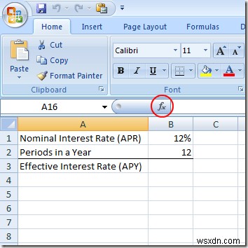 Excel を使用して名目金利から実効金利を計算する