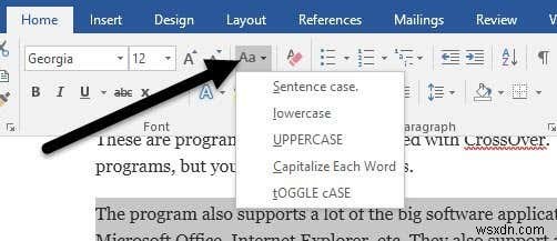 MS Word で Caps Lock テキストを標準に戻す 