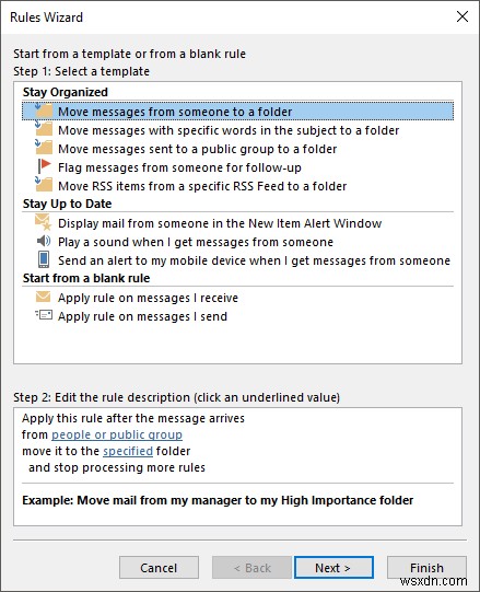 ルールを使用してメールを Outlook のフォルダに自動的に移動する
