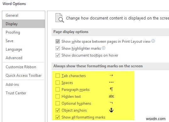 Word で書式設定マークを表示する方法