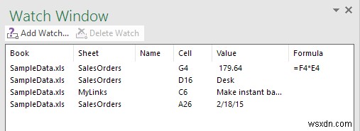 Excel ウォッチ ウィンドウを使用してブック内の重要なセルを監視する