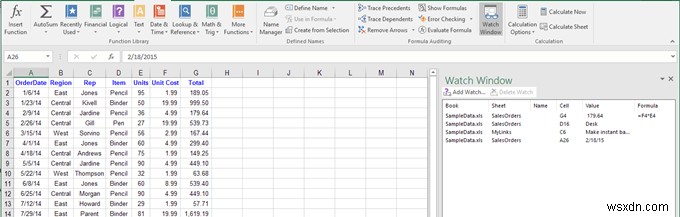 Excel ウォッチ ウィンドウを使用してブック内の重要なセルを監視する