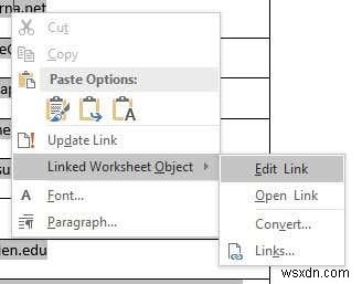 Excel ワークシートを Word Doc に挿入する 