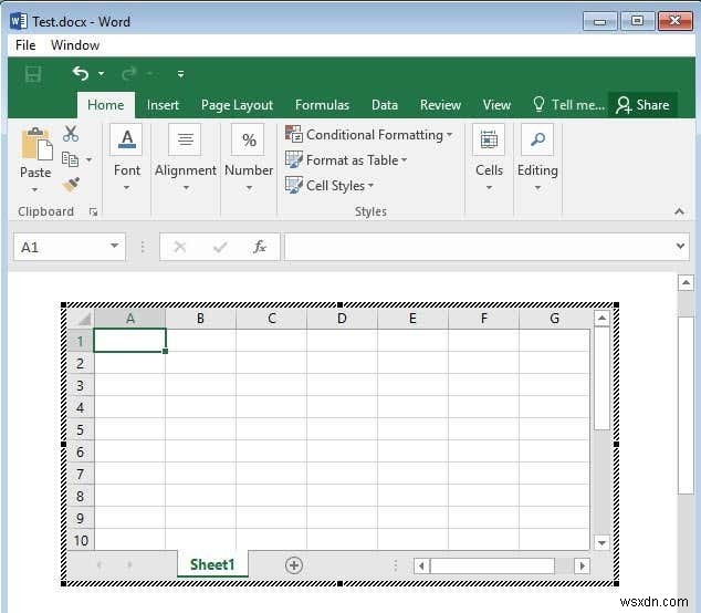 Excel ワークシートを Word Doc に挿入する 