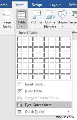 Excel ワークシートを Word Doc に挿入する 