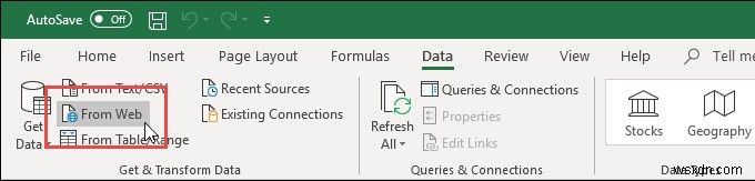 Excel をツールとして使用して Web からデータをコピーする 