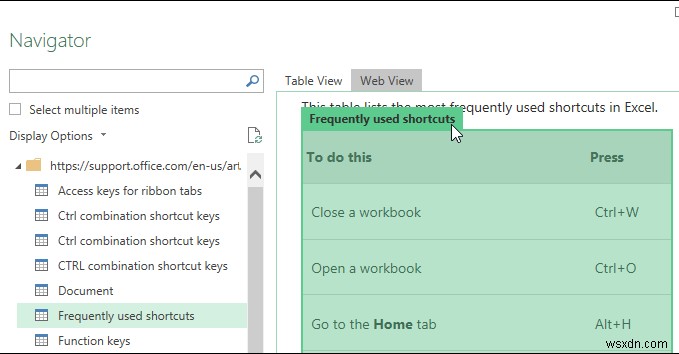 Excel をツールとして使用して Web からデータをコピーする 