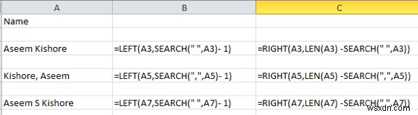 Excel で姓と名を分ける方法