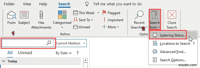 Outlook メールを送信者、日付、キーワード、サイズなどで検索 