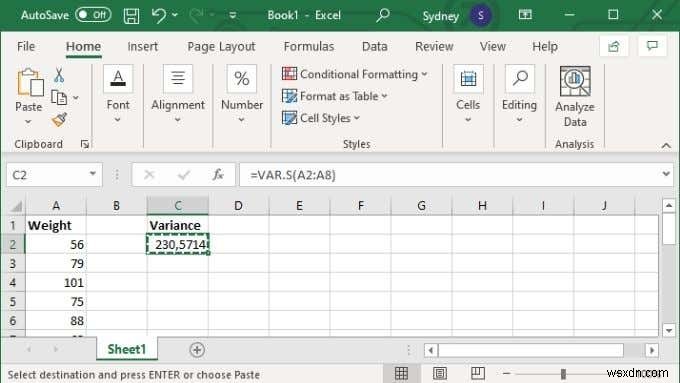 Excel で分散を計算する方法