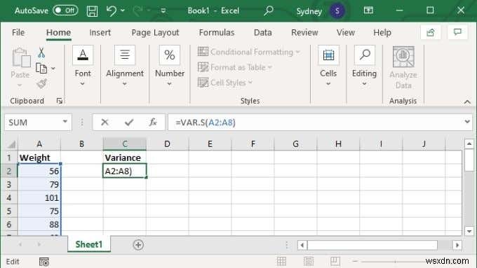 Excel で分散を計算する方法